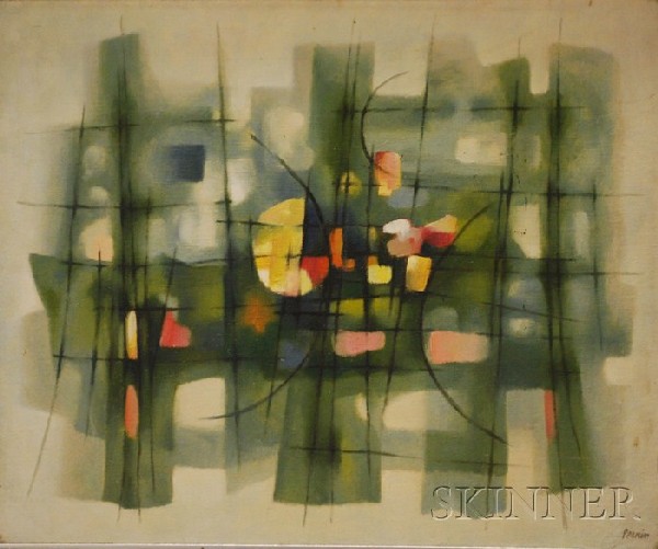 Robert Pernin (French, 1895-1975) Abstract Composi: Robert Pernin (French, 1895-1975) Abstract Composition. Signed l.r. Oil on canvas, 23 3/4 x 19 1/2 in., framed. Condition: Surface grime, minor surface abrasions.