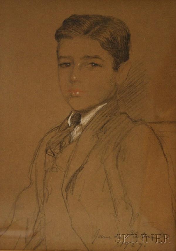 Jane Erin (de Glehn) Emmet (American, 1873-1961) : Jane Erin (de Glehn) Emmet (American, 1873-1961) Portrait of a Young Boy. Signed and dated "Jane de Glehn/1929." l.r. Graphite and chalk on paper, sight size 14 1/4 x 10 1/4 in., framed.
