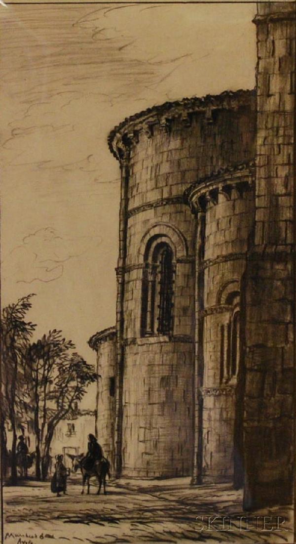 Muirhead Bone (Scottish, 1876-1953) Avila, Spain.: Muirhead Bone (Scottish, 1876-1953) Avila, Spain. Signed l.l. Graphite and ink on paper, 5 x 9 1/8 in., unframed. Condition: Good.