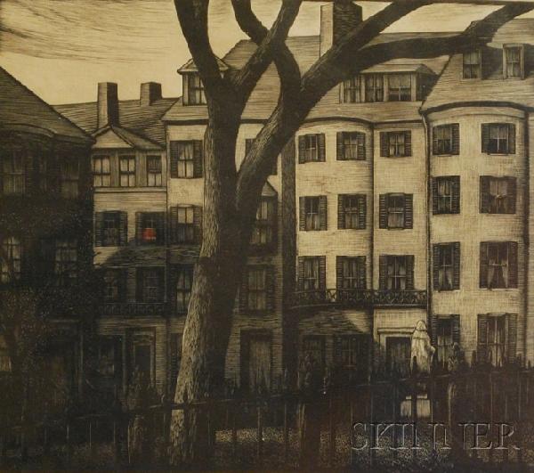 Thomas Willoughby Nason (American, 1889-1971) Lou: Thomas Willoughby Nason (American, 1889-1971) Louisburg Square. Signed and dated in pencil "TWNason 1930" l.r., titled and numbered "54/70" l.l. Wood engraving, image size 6 7/8 x 7 7/8 in., framed