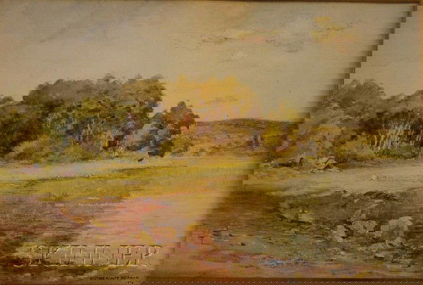 Gustave Adolph Hoffman (American, 1869-1945) A Cov: Gustave Adolph Hoffman (American, 1869-1945) A Cove in Summer. Signed and dated "Gustave Adolph Hoffman/1905" l.r. Watercolor and pencil on paper, 11 1/4 x 16 1/4 in., framed. Condition: Mild foxing,