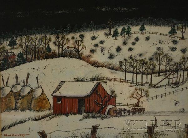 Rod Mackenzie (American, 20th/21st Century) Winte: Rod Mackenzie (American, 20th/21st Century) Winter on Joshuatown Road, Lyme, Connecticut Signed "Rod Madkenzie" l.l., identified in an inscription on the backing. Watercolor on paper, sight size 12 1/