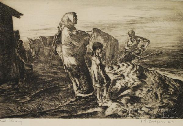 John Edward Costigan (American, 1888-1972) Fall Pl: John Edward Costigan (American, 1888-1972) Fall Plowing. Signed "J.E. Costigan N.A." in pencil l.r., titled l.l., and identified on a label from Associated American Artists, New York. Lithograph on