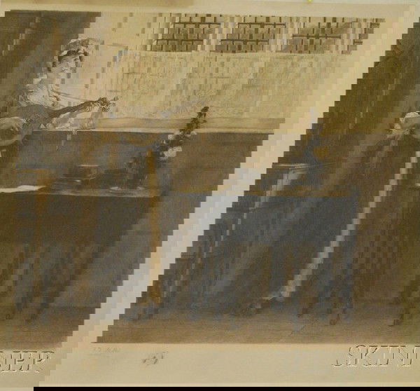 Lot of Two Framed Intaglio Prints: William Sartain: Lot of Two Framed Intaglio Prints: William Sartain (American, 1843-1924), After Francis Davis Millet (American, 1846-1912), The Lute Player, signed or inscribed in pencil "F.D. Millet" with a songbi