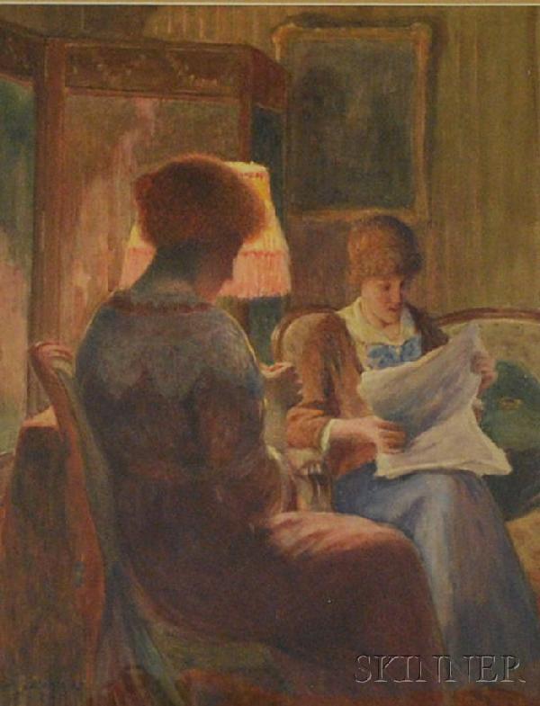 Frank Crawford (Francis) Penfold (American, 1849-1: Frank Crawford (Francis) Penfold (American, 1849-1921) Evening Salon. Signed "Frank C Penfold" l.l. Watercolor on paper/board, sight size 18 1/2 x 14 1/2 in., framed. Condition: Good, not examined out