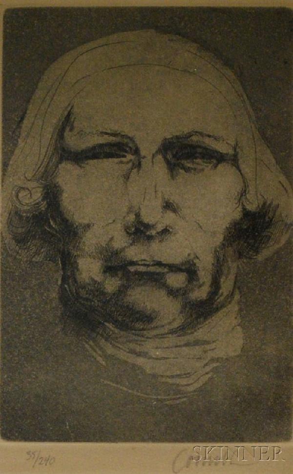 Thomas Browne Cornell (American, b. 1937) Portrait: Thomas Browne Cornell (American, b. 1937) Portrait of a Man. Signed "Cornell" in pencil l.r., numbered 35/240 l.l. Etching on paper, sight size 6 1/2 x 9 3/4 in., framed. Condition: Minor toning and f