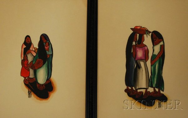 Leo Politi (American, 1908-1996) Lot of Two Genre: Leo Politi (American, 1908-1996) Lot of Two Genre Scenes of Women with Children Both signed "LEO POLITI 1935" l.l. or l.r. Watercolor and ink on paper, sight sizes 16 3/4 x 12 1/2 in., framed. Conditi