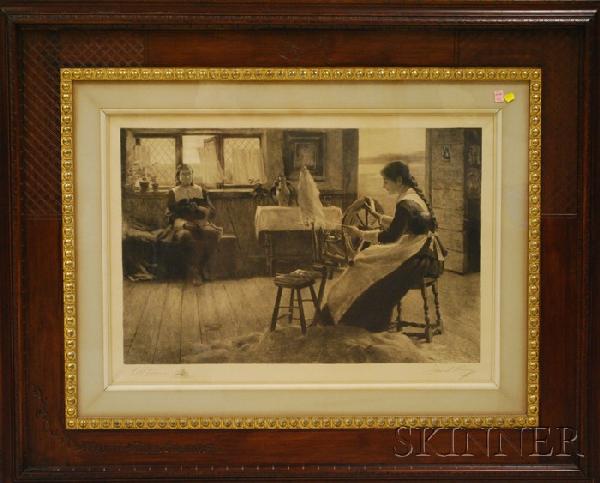 Victorian Carved Walnut and Gilt-gesso Framed Etch: Victorian Carved Walnut and Gilt-gesso Framed Etching The Courtship of Miles Standish, signed in pencil l.r. "C.Y. Turner" and l.r. "Jas. S. King," overall 43 1/4 x 53 1/2 in.