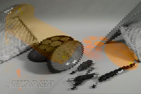 Circular Pantry Spice Cannister Box, Three Small: Circular Pantry Spice Cannister Box, Three Small Tin Nutmeg Graters, and a Rustic Wooden Washboard.