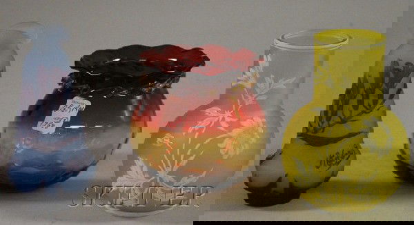 Two Cameo Art Glass Vases and an Amberina Art Gla: Two Cameo Art Glass Vases and an Amberina Art Glass Vase, the yellow vase labeled "Thomas Webb & Sons" across base, the blue vase labeled "Richard."