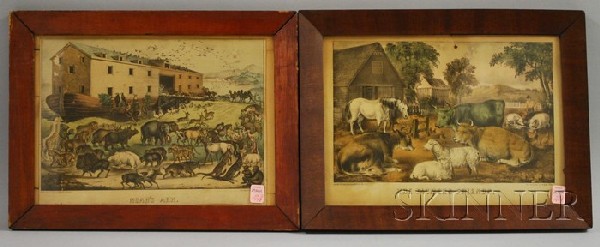 Two Framed Currier & Ives Hand-colored Lithograph: Two Framed Currier & Ives Hand-colored Lithographs, Noah's Ark and Farmer's Friends.