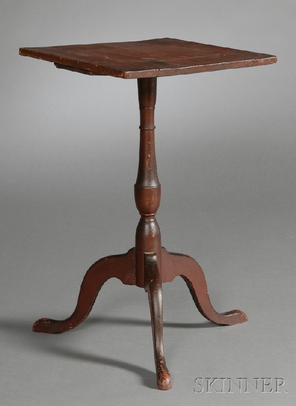 Red-painted Birch Candlestand, New England, late 1: Red-painted Birch Candlestand, New England, late 18th century, old surface, (minor imperfections), ht. 26 1/4, wd. 15 1/4, dp. 15 3/4 in.