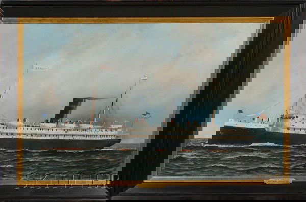 Antonio Nicolo Gasparo Jacobsen (American/Danish,: Antonio Nicolo Gasparo Jacobsen (American/Danish, 1850-1921) Portrait of the Clyde Line Steamship S.S. APACHE. Signed and dated "Antonio Jacobsen 31 PALISADE AV West Hoboken, NJ 1904" l.r., the vess