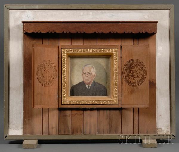 Attributed to Vivian Milner Akers (Maine, 1886-19: Attributed to Vivian Milner Akers (Maine, 1886-1966) Portrait of Chief Justice of the Supreme Court Earl Warren (1891û1974). Unsigned, the subject identified in the gilt carved wooden lettering in th