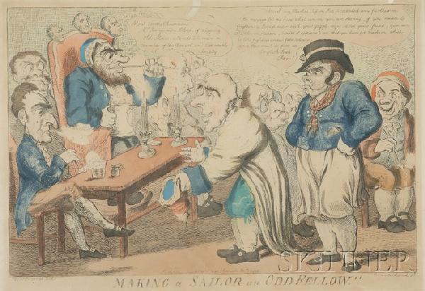 Lot of Two Framed Works on Paper: Making a Sailor: Lot of Two Framed Works on Paper: Making a Sailor an Odd Fellow!!! and A New England Home. The first published by T. Tegg, London, by Isaac Cruikshank after George Montard Woodwar