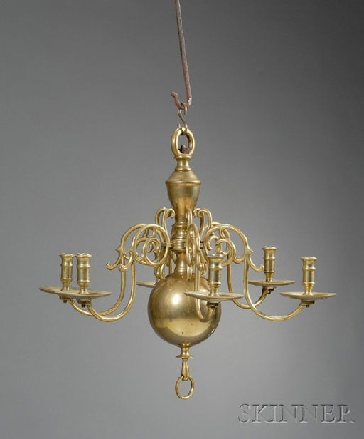 1203 Six Light Brass Chandelier Dutch 18th Century Aug 15