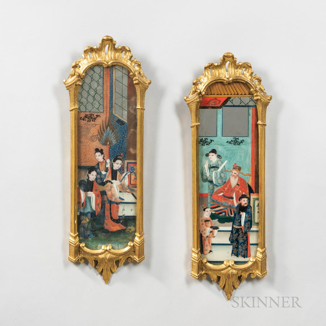 Pair of Small Reverse-painted Mirror Pictures, China, (1 of 1)