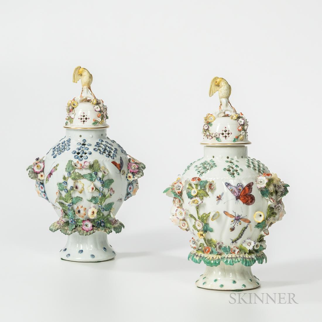 Pair of Polychrome Decorated Garniture Vases, England, (1 of 2)