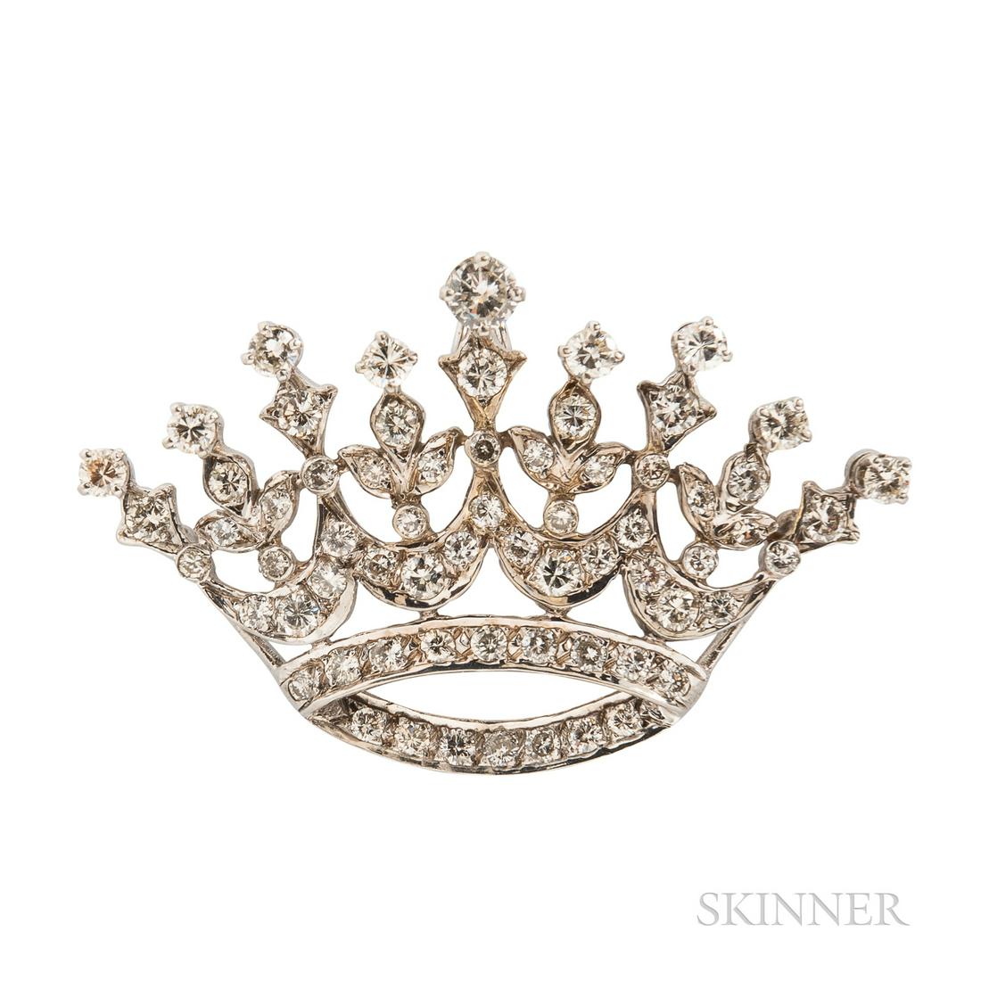 14kt White Gold and Diamond Crown Pendant/Brooch, set (1 of 1)