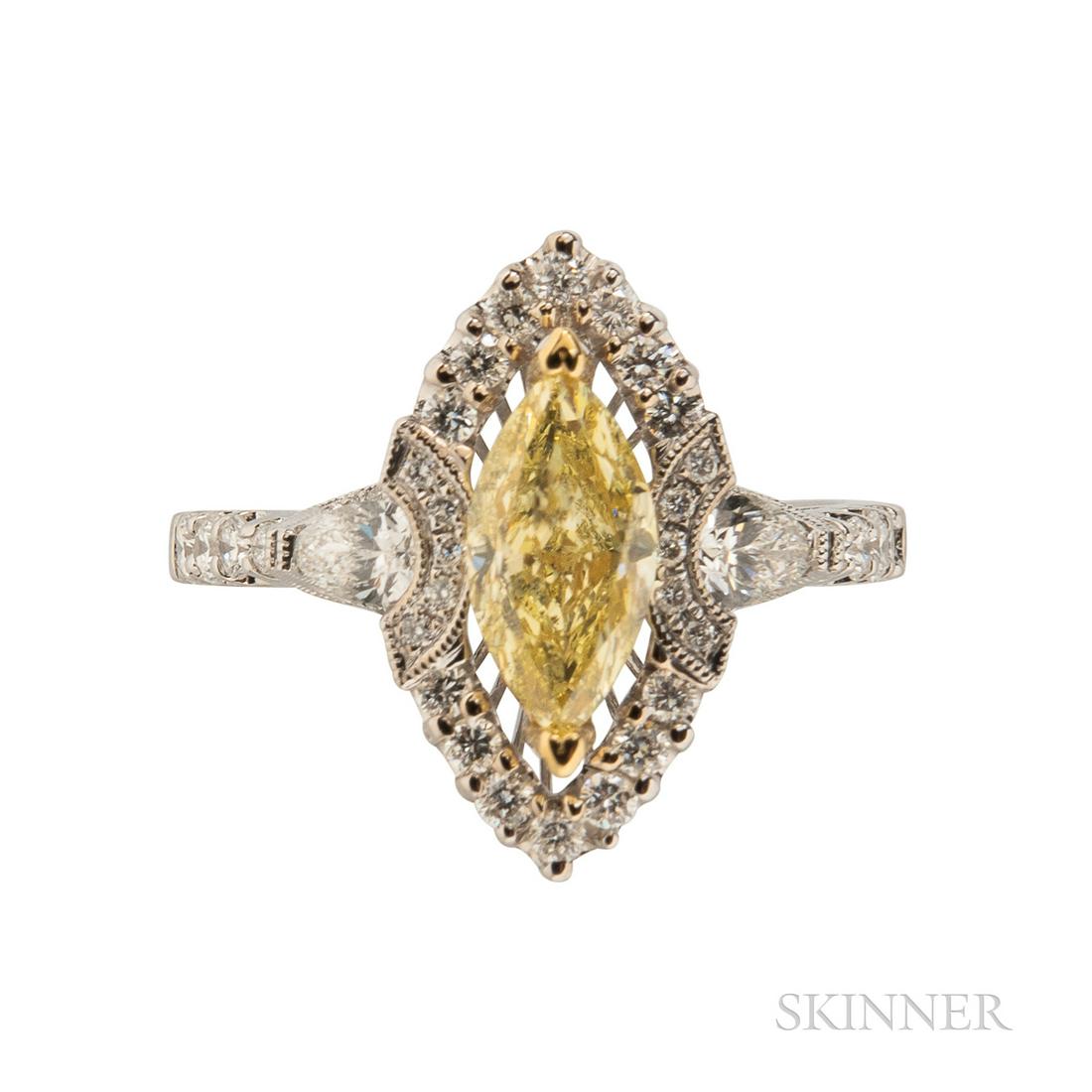 Fancy-colored Diamond and Diamond Ring, set with a (1 of 2)