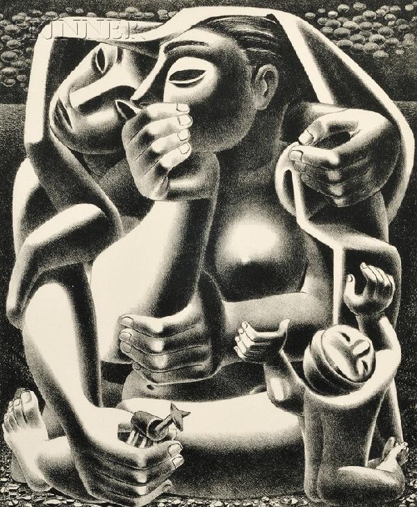 Emilo Amero (Mexican, b. 1910) Where. Signed "E. AM: Emilo Amero (Mexican, b. 1910) Where. Signed "E. AMERO" in pencil l.r. Lithograph on paper, image size 12 1/4 x 10 1/4 in. (31.0 x 25.9 cm), framed. Condition: Not examined out of frame.