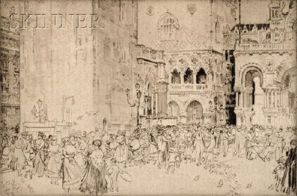 William Russell Flint (Scottish, 1880-1969) Nursema: William Russell Flint (Scottish, 1880-1969) Nursemaids in the Piazza, Venice, 1929. Signed "WRussell Flint" in brown ink l.r., inscribed "XXIII" in brown ink l.l. Drypoint on paper, plate size 9 1/4 x