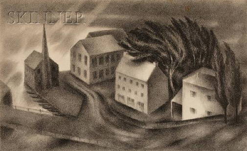 Albert William Heckman (American, 1893-1971) Wind a: Albert William Heckman (American, 1893-1971) Wind and Rain. Signed "Albert Heckman" in pencil l.r., titled in pencil l.l. Lithograph on paper, image size 8 7/8 x 14 1/2 in. (22.5 x 36.7 cm), framed. C