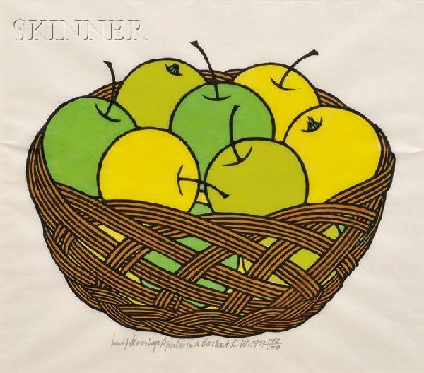 Jacques Hnizdovsky (American/Ukrainian, 1915-1985): Jacques Hnizdovsky (American/Ukrainian, 1915-1985) Apples in a Basket, 1971, edition of 150 (Tahir, 112). Signed, titled, inscribed, dated, and numbered "Hnizdovsky...1971 149/150" in pencil l.c. Wood