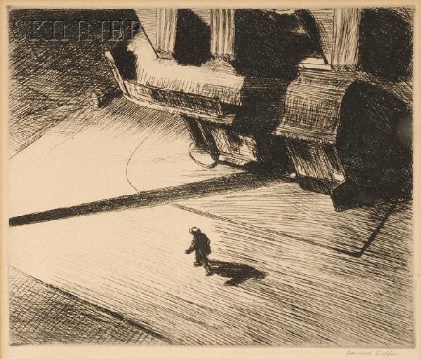 Edward Hopper (American, 1882-1967) Night Shadows,: Edward Hopper (American, 1882-1967) Night Shadows, 1921, edition of approximately 500, published by the New Republic, New York (Zigrosser, 22; Levin, 82). Signed "Edward Hopper" in pencil l.r., label