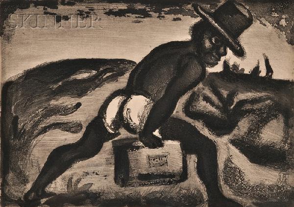 Georges Rouault (French, 1871-1958) N?gre portant: Georges Rouault (French, 1871-1958) N?gre portant une valise, from R?NCARNATIONS DU P?RE UBU, 1918, published 1932, total edition of 530 plus proofs (Wofsy, 296). Initialed and da