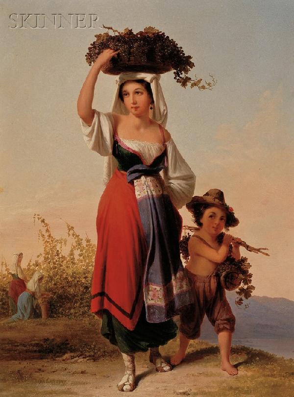 John Gadsby Chapman (American, 1808-1889), Grape H: John Gadsby Chapman (American, 1808-1889) Grape Harvesters on the Campagna Monogrammed, dated, and signed "...JGC 73/ROMA" on the barrel l.r., also dedicated, signed, inscribed, and dated "For W.R. BA