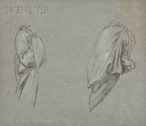 Benjamin West (Anglo/American, 1738-1820), Two Dra: Benjamin West (Anglo/American, 1738-1820) Two Drapery Studies Unsigned, identified on a label from James Graham & Sons, New York, affixed to the backing. Chalk on blue paper, sight size 10