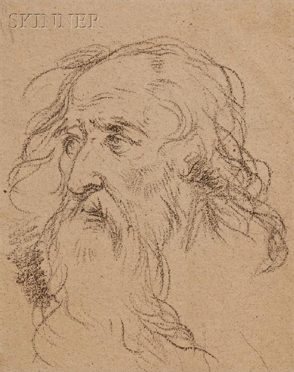 Benjamin West (Anglo/American, 1738-1820), Head of: Benjamin West (Anglo/American, 1738-1820) Head of a Bearded Man Unsigned, identified on a label from James Graham & Sons, New York, affixed to the backing. Charcoal on paper, sheet size 9