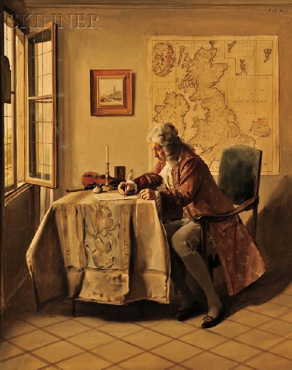 Franz Xaver Wolf (Austrian, 1896-1989), Portrait o: Franz Xaver Wolf (Austrian, 1896-1989) Portrait of George Friedrich Handel Signed "F.X. Wolf" u.r., identified on a presentation plaque and label affixed to the reverse. Oil on panel, 19 1/2 x 16 in.