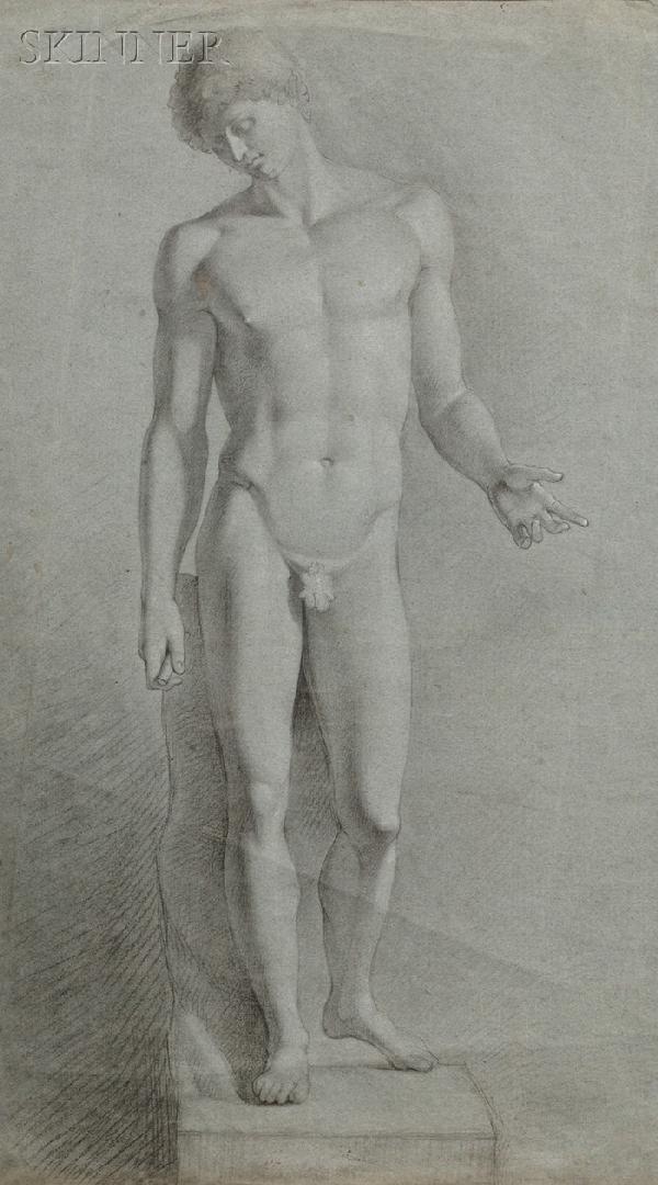 Benjamin West (American, 1738-1820), Standing Figu: Benjamin West (American, 1738-1820) Standing Figure (After Sculpture) Unsigned, identified on a label from James Graham & Sons, New York, affixed to the backing. Charcoal on paper, 24 x 1