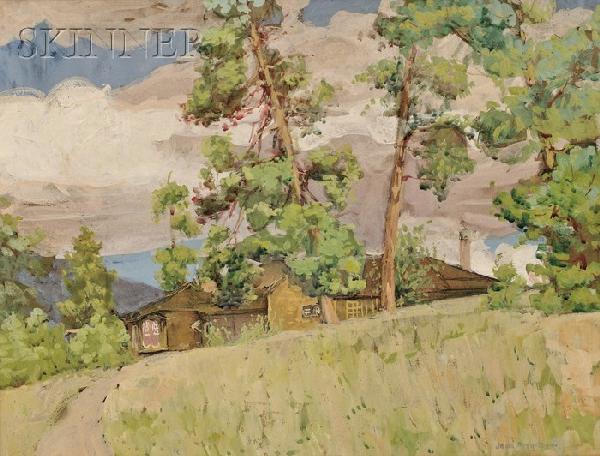 Jane Peterson (American, 1876-1965), His Bungalow: Jane Peterson (American, 1876-1965) His Bungalow / Percival Lowell's House, Flagstaff, Arizona Signed "JANE PETERSON" l.r., identified on a label from Hirschl & Adler Galleries, Inc., New Yor