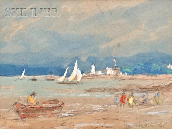 Reynolds Beal (American, 1867-1951), Picnic at Win: Reynolds Beal (American, 1867-1951) Picnic at Wingaersheek Beach, 1942 Signed and dated "Reynolds Beal 1942" l.r., inscribed recto beneath the window mat "-WINGAERSHEEK BEACH - July, 1942/Pic
