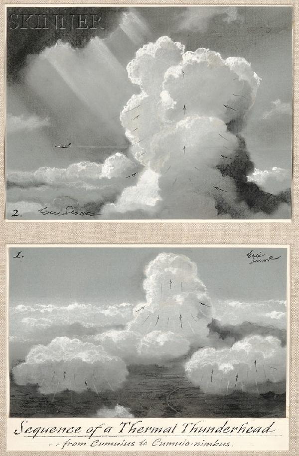 Eric Sloane (American, 1905-1985), Sequence of a T: Eric Sloane (American, 1905-1985) Sequence of a Thermal Thunderhead...from Cumulus to Cumulo-nimbus Both signed "Eric Sloane" and numbered withing the image, both titled in ink on the backing