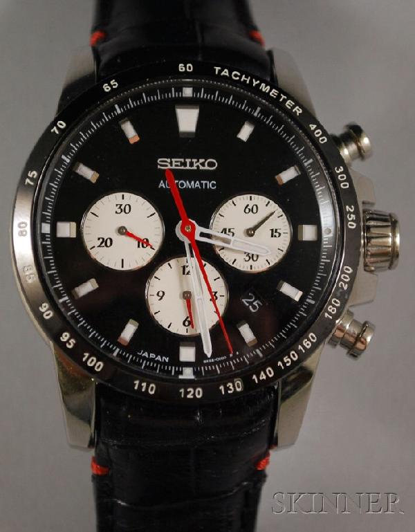 Gentleman's Seiko Tachymeter Wristwatch, stainless: Gentleman's Seiko Tachymeter Wristwatch, stainless steel, with three subsidiary dials and date display.