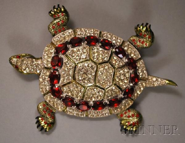 Vintage Coro Rhinestone and Enamel Turtle Brooch,: Vintage Coro Rhinestone and Enamel Turtle Brooch, 1940s, lg. 3 1/2 in.