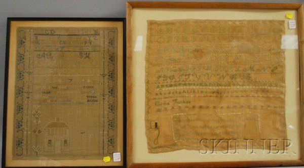 Two Framed Early 19th Century Needlework Samplers,: Two Framed Early 19th Century Needlework Samplers, one with the name "Cena Tucker," respective sight size 16 1/2 x 18 and 161/2 x 13 in.