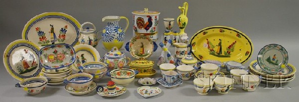 Approximately Fifty Pieces of Quimper Faience Tab: Approximately Fifty Pieces of Quimper Faience Tableware.