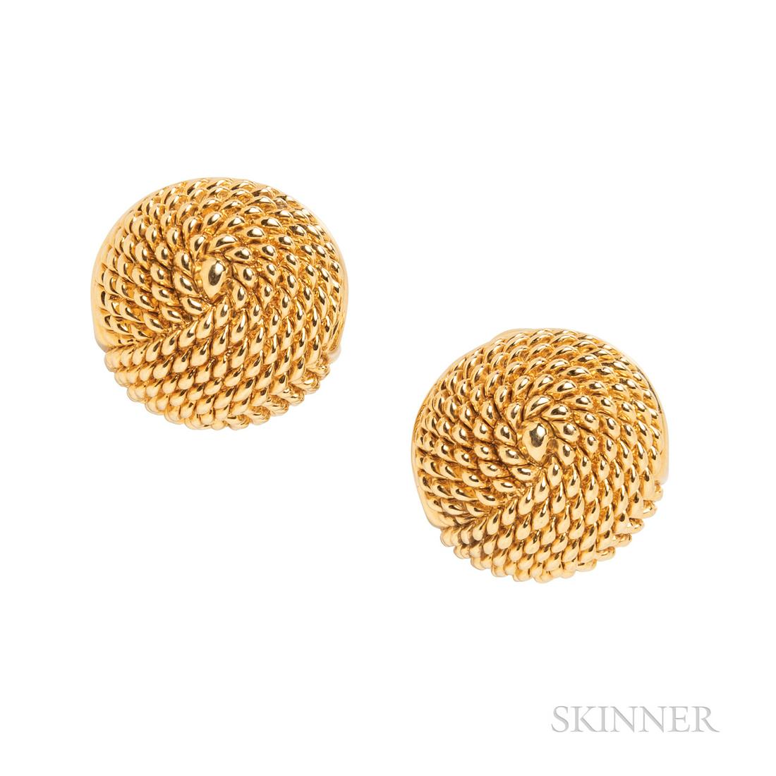 Chimento 18kt Gold Earrings, 6.1 dwt, lg. 7/8 in.,: Chimento 18kt Gold Earrings, 6.1 dwt, lg. 7/8 in., signed.