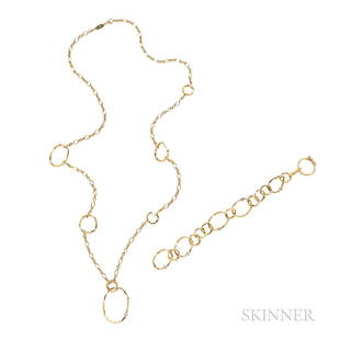 Mimi So 18kt Gold and Diamond Necklace and Bracelet,: Mimi So 18kt Gold and Diamond Necklace and Bracelet, each set with full-cut diamonds, 35.2 dwt, lg. 27 1/2, 6 7/8 in., signed.