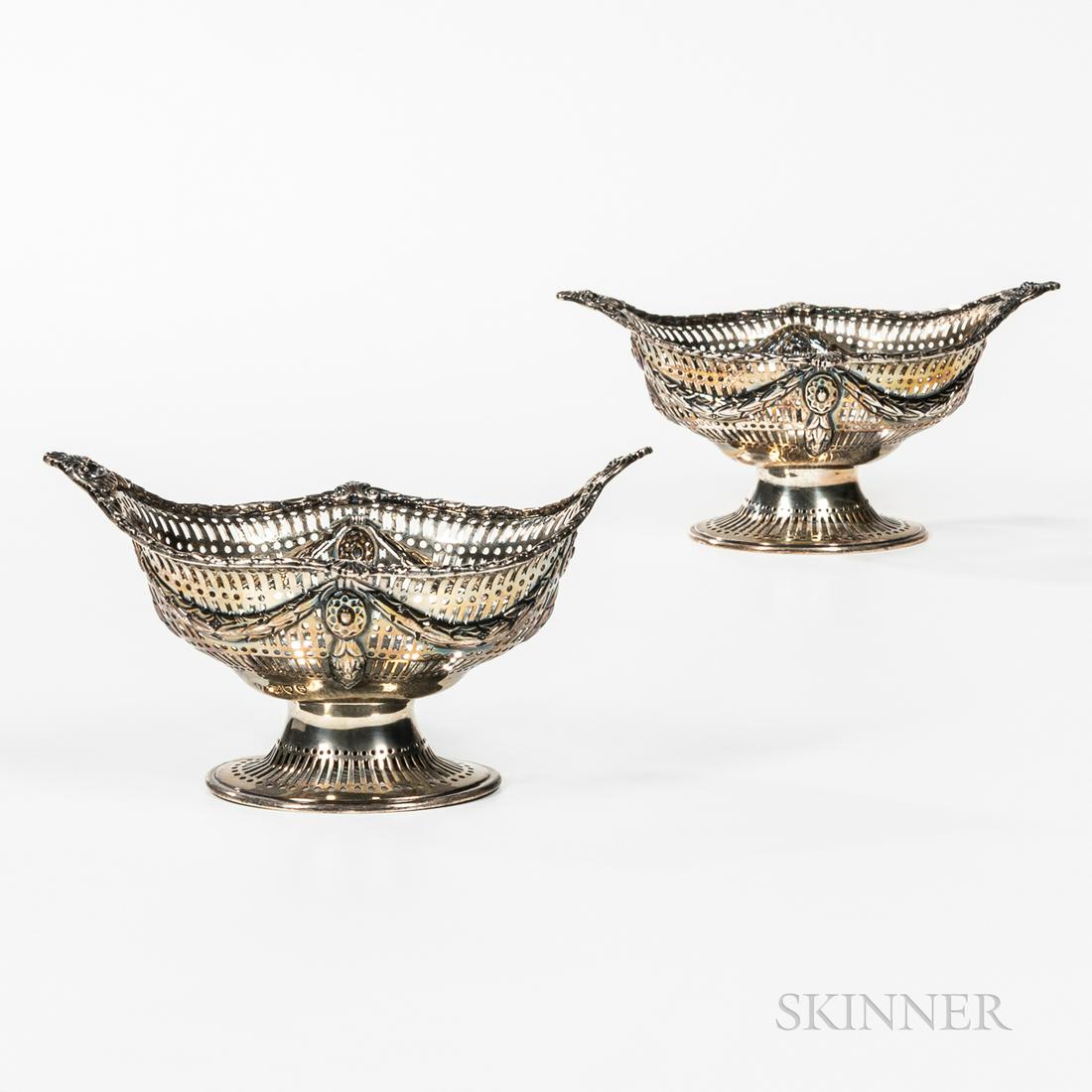Pair of Victorian Sterling Silver Nut Bowls, London,: Pair of Victorian Sterling Silver Nut Bowls, London, 1893, Charles Stuart Harris, maker, ovoid reticulated bodies with festoons, ht. 4, lg. 7 in., approx. 11.45 troy oz.