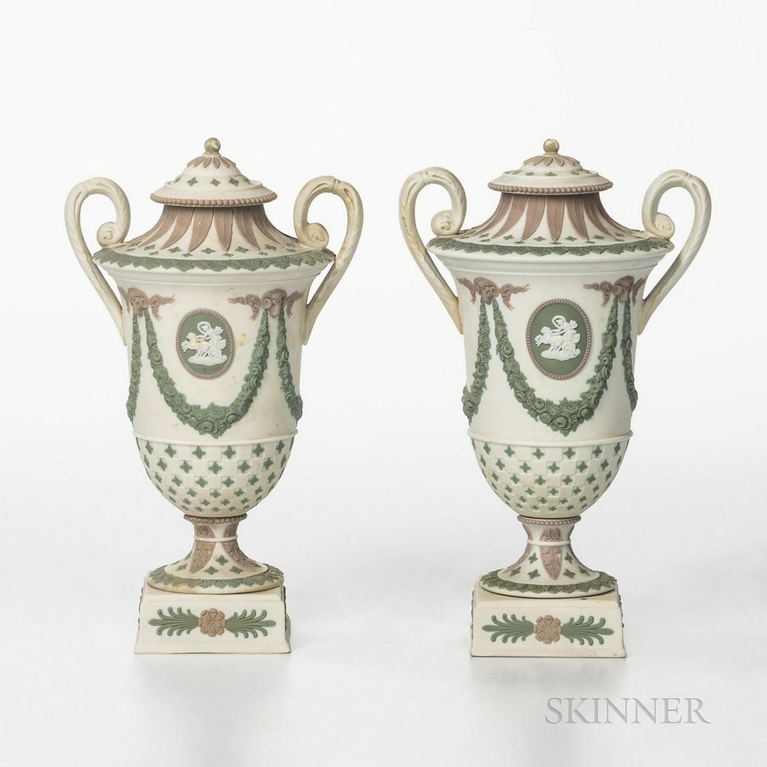 Pair of Wedgwood Tricolor Diceware Jasper Vases and (1 of 2)