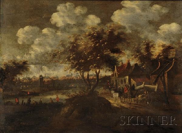 Dutch School, 19th Century Village Landscape Unsig: Dutch School, 19th Century Village Landscape Unsigned. Oil on cradled panel, 18 1/8 x 24 1/2 in., framed.