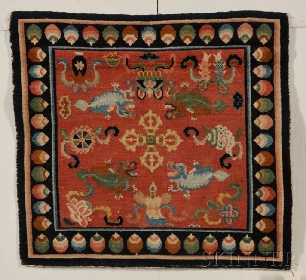 Tibetan Mat, Central Asia, early to mid-20th centu: Tibetan Mat, Central Asia, early to mid-20th century, 2 ft. 5 in. x 2 ft. 3 in.