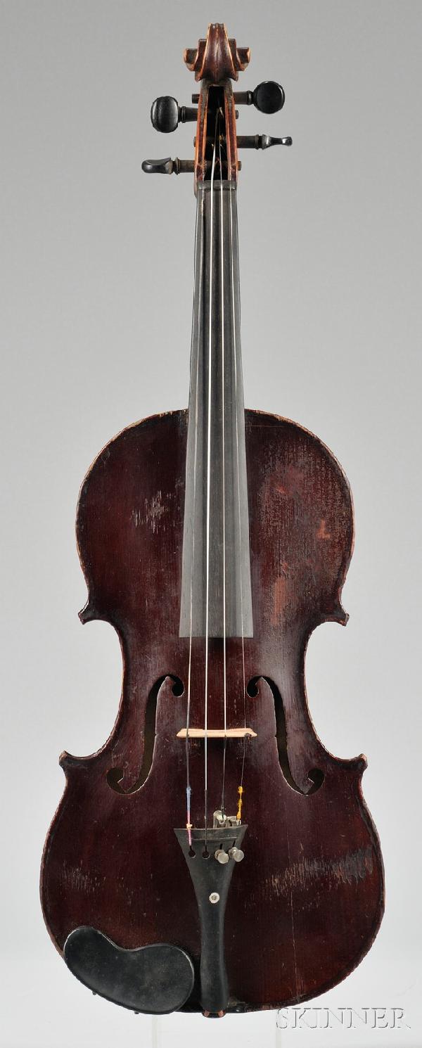 French Violin, c. 1900, Probably Jerome Thibouvill: French Violin, c. 1900, Probably Jerome Thibouville-Lamy, branded internally MARCHAL A PARIS, length of back 360 mm.