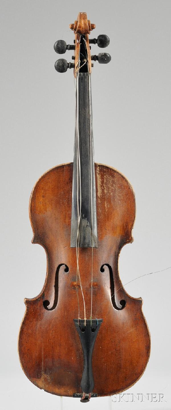 Violin, c. 1800, labeled ...GABRIELY..., length of: Violin, c. 1800, labeled ...GABRIELY..., length of back 355 mm, with case.